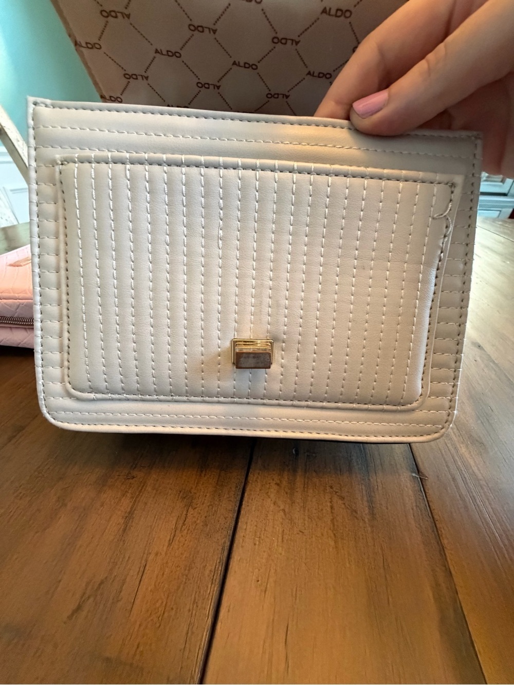 ALDO Cream Quilted Top-Handle Satchel with Gold Chain Accent - Picture 9 of 15